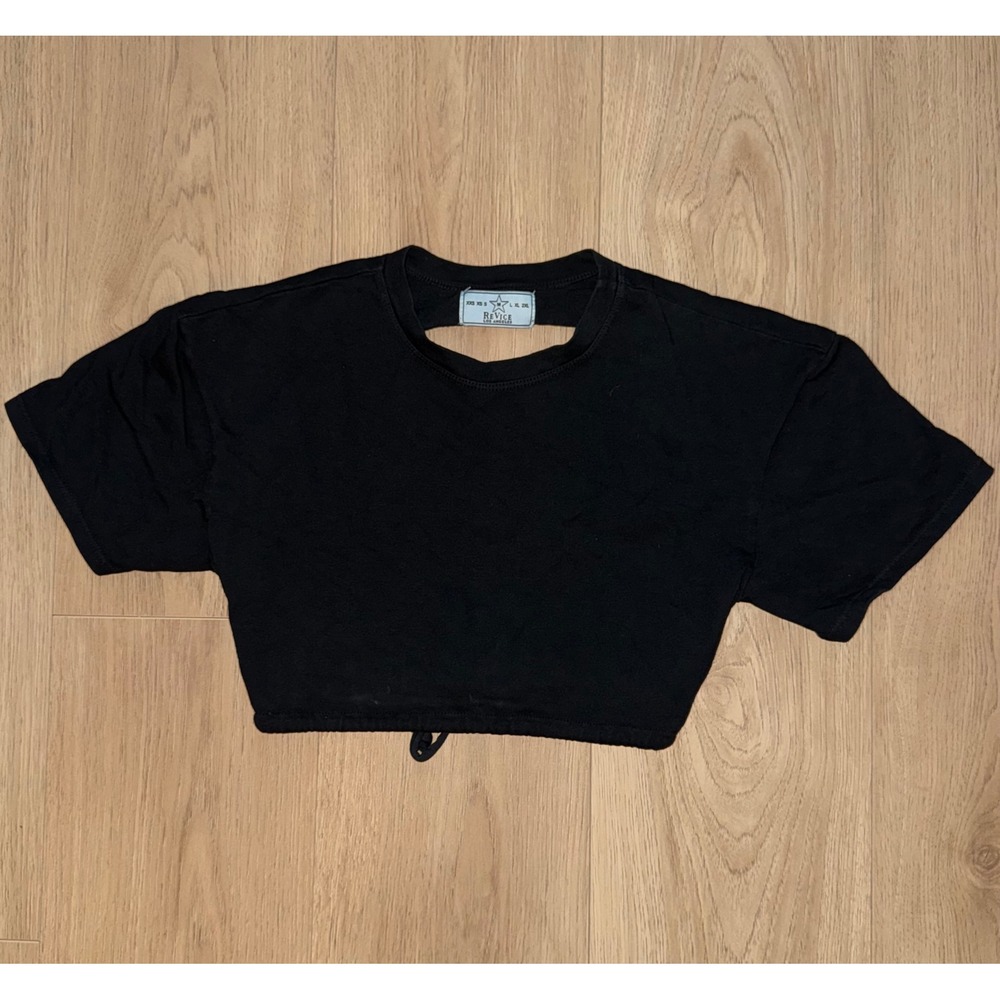 ReVice Los Angeles‎ Womens Black Open Cutout Back Tie Cropped Tee